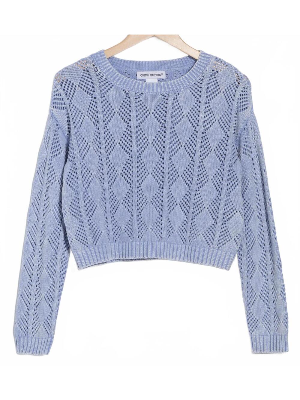 100% Cotton Emporium Pointelle Openwork Cotton Sweater Blue NWT XL